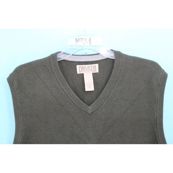 Duluth Trading Sweater Vest Green Sleeveless V Neck Cotton Pullover L Mens - Picture 2 of 6